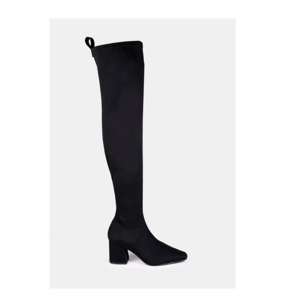 Black Missguided Over The Knee Heeled Boots Shoes